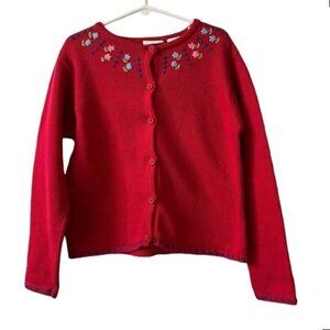 GYMBOREE Girls 6 Red Button-Down Cardigan Knit Sweater Floral Embroidery Cotton